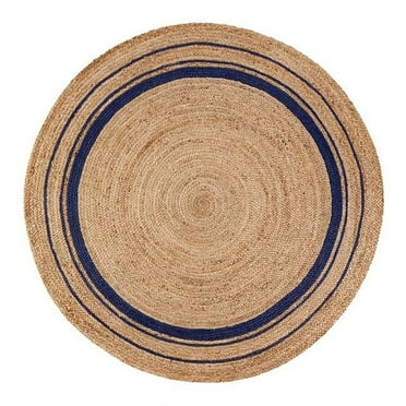 6 ft. Round Kerala Midnite Jute Hand Braided Rug - Tan, Gold & Blue