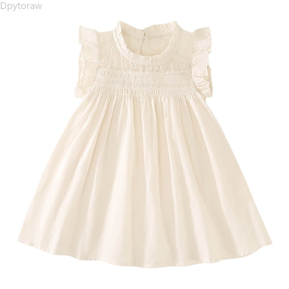 Dpytoraw Toddler Girl Coton Linen Dress Ruffle Sleeve Haer Sleeveless Kids Casual Dresses Girls Summer Dresses Size 6-7 Years