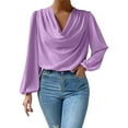 thumbnail image 2 of Womens V Neck Blouse Ruffle Detail Chiffon Shirt Loose Fit Flowy Casual Top, 2 of 5