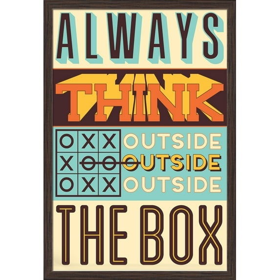 Quote - Always Think Outside the Box - Vector Typography - Lantern Press Artwork (16x24 Giclee Art Print, Gallery Framed, Espresso Wood)
