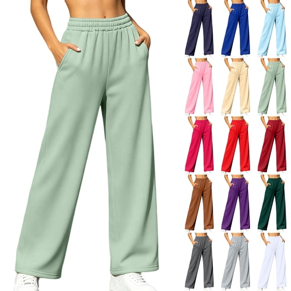 Nugftut Womens Sweatpants Loose Fit Wide Leg Sweat Pants Fleece Lined Breathable Pants Multi-Color
