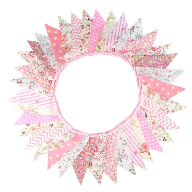 33 Ft Vintage Flower Fabric Bunting Banner 36 Triangle Flag For Party Decor