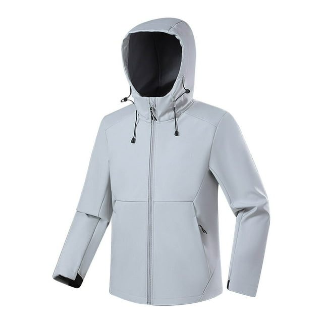 WRKEKC Men's Storm Jacket Windproof Waterproof Hooded Alpine Mountaineering Coat with Long Sleeves for All-Weather Outdoor Protection in Solid Color White 4XL