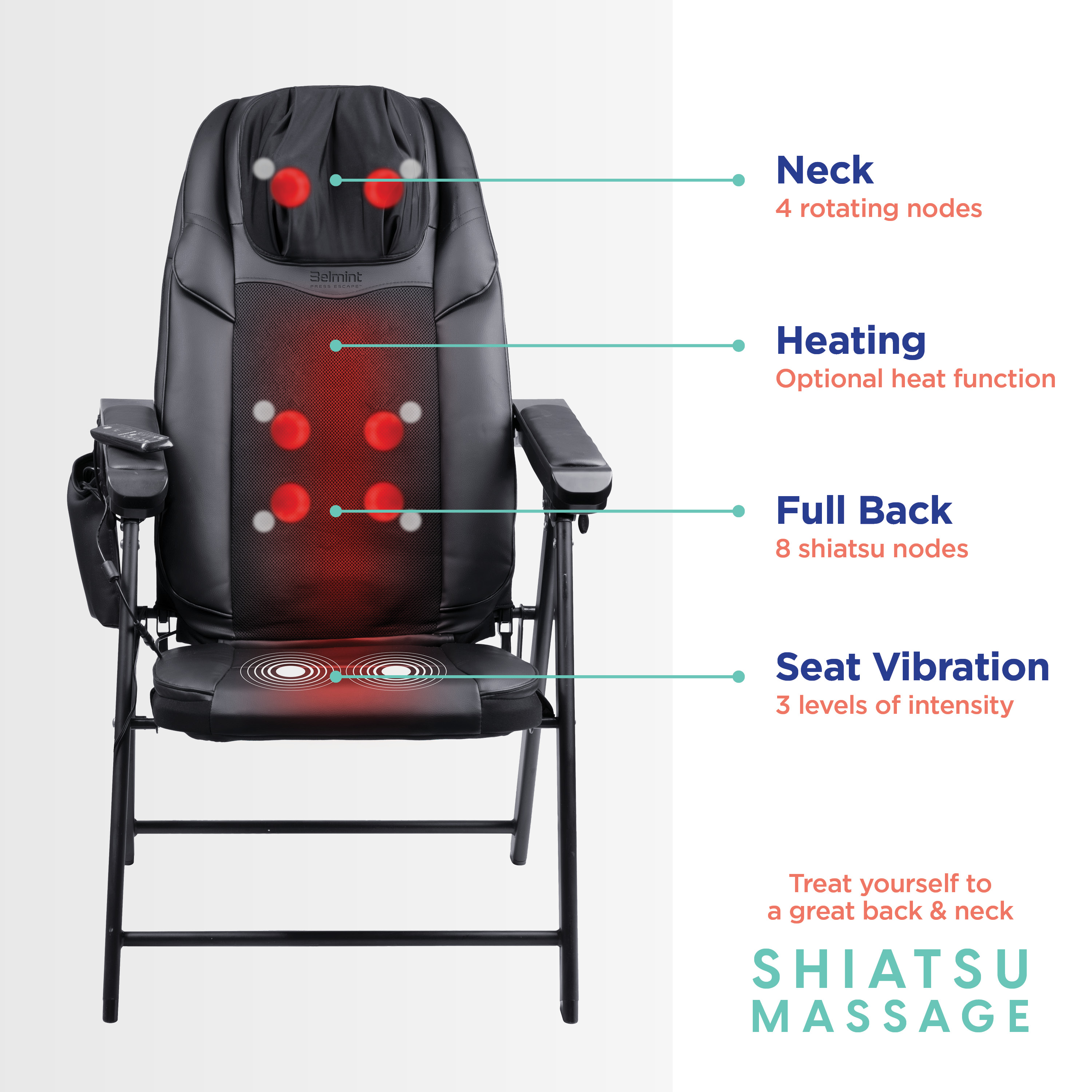 Belmint Folding Shiatsu Massage Chair With Heat Back Neck And Shoulder Massager