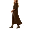 thumbnail image 6 of Ayolanni Womens V Neck 3/4 Sleeve Solid Color Maxi Shift Dress for Daily Soft Breathable Fabric Brown Elegant Dress,2XL, 6 of 7