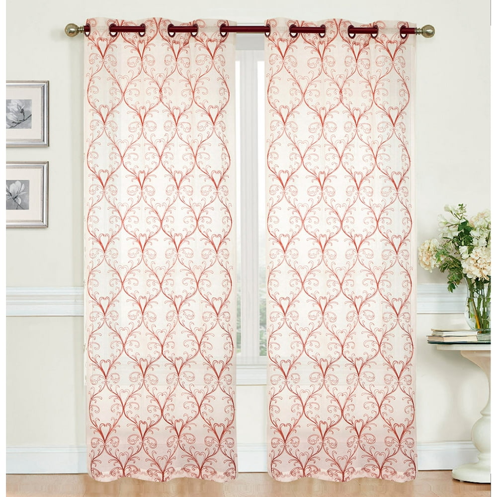 Harland Embroidered Sheer Window Grommet Panel, 2Pack, SpiceBeige, 76x84 Inches