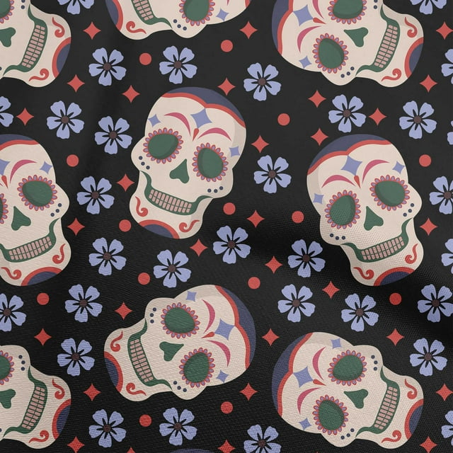 oneOone Cotton Poplin Twill Black Fabric Skull Craft Projects Decor Fabric Printed By The Yard 56 Inch Wide-aB