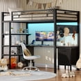 thumbnail image 3 of AMUZER Twin Size Loft Bed with L-Shaped Desk, LED Lights,Charging Station,Metal Loft Bed Twin with Desk, Fabric Drawers & Shelves, 13.4" H Safety Guard, No Box Spring Needed, Grey, 3 of 10
