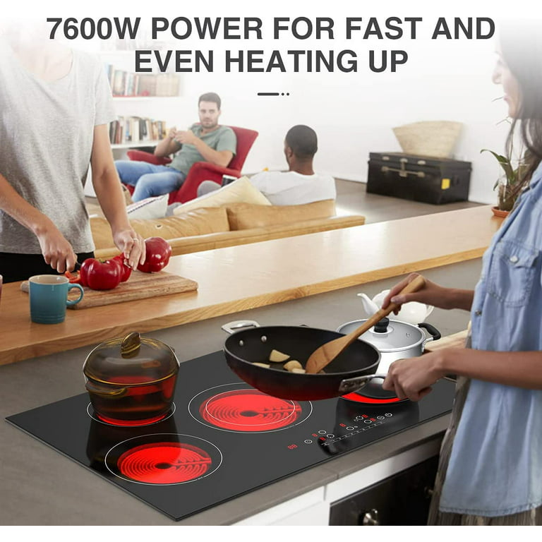 Vbgk 30 inch 5 Burners Electric Cooktop,240V 7600W Without Plug Electric Burner,Countertop and Built-In Hot Plate for Cooking,99 Minutes Timer & Auto