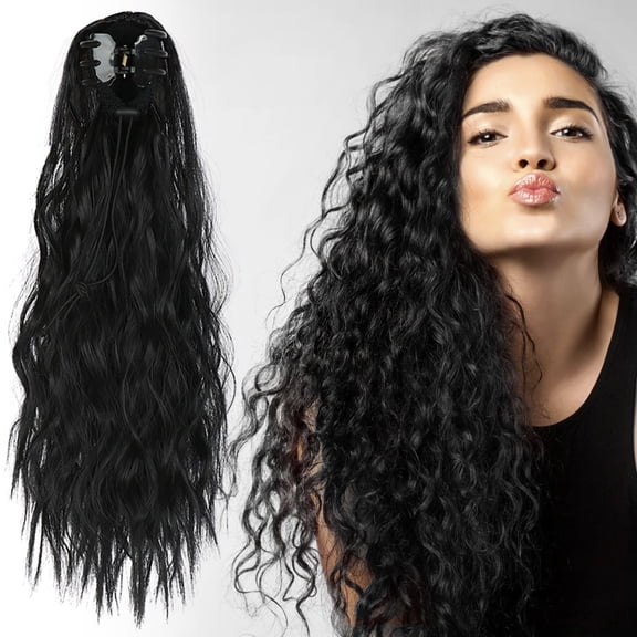 Guoxxzi Glueless Water Wave Lace Front Wig, Synthetic Curly Wig Pre Cut Side Part Closure Wig with Natural Hairline, Natural Black Long Wig For Women (13.8 Inch)