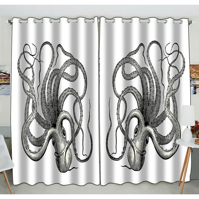 EREHome Rideau Occultant Pieuvre Vulgare Panneaux de Draperie 52x84 Pouces Deux Pièces