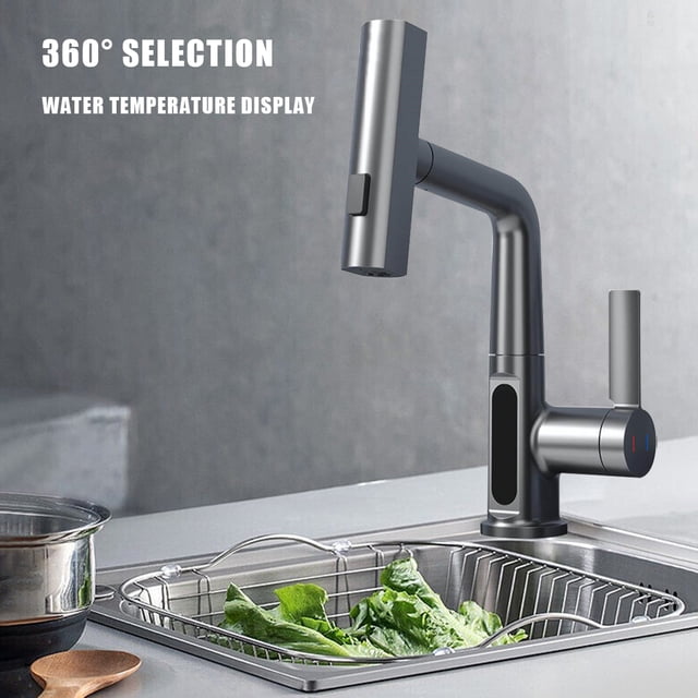Mezclador de agua fría y caliente con grifo de lavabo con rociador extraíble para baño y cocina