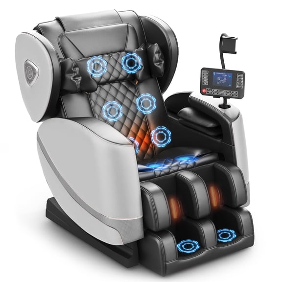 Znines Massage Chair Full Body, Zero Gravity Massage Chair with 10 Fix Rollers, Heating, Foot Massage, Bluetooth Speaker,Light Gray