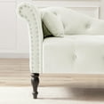 thumbnail image 3 of Luxurious Velvet Chaise Lounge with Button Tufting & Nailhead Trim, Solid Wood Legs, 1 Pillow, Left Arm Design – Elegant Home Relaxation Sofa (White), 3 of 7