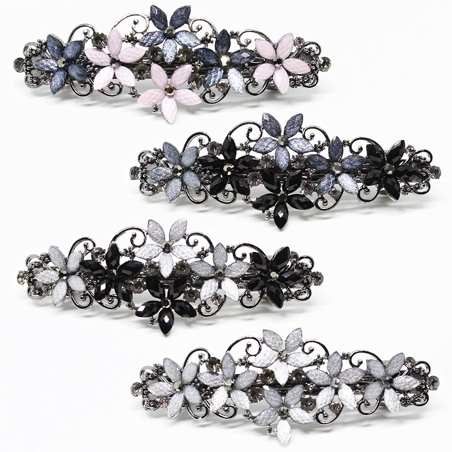 4 Pieces Hair Barrettes Rhinestones Hair Clips Flowers French Clips