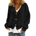 thumbnail image 3 of HUAXUN-Womens V Neck Button Down Cardigan, Fall Winter Long Sleeve Open Front Knit Sweater, Loose Fit Casual Outwear Coat,Cardigan Sweaters for Women(Black,L), 3 of 4