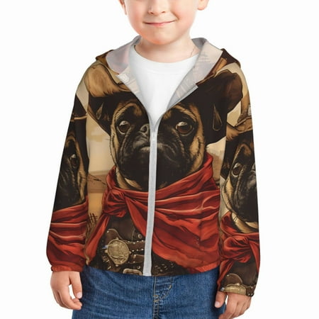 

Junzan Western French Bulldog Cowboy for Kids Sun Protection Hoodie Boys Rash Guard with UPF 50+ Sun Protection Summer Jacket Long Sleeve Fishing Hiking Sun Shirt-5 Years