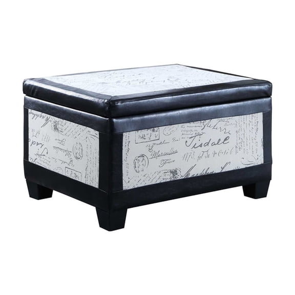 19"in OLD WORLD BEIGE/ESPRESSO BONDED LEATHER ACCENT TRIM STORAGE OTTOMAN w/ 2 SEATING
