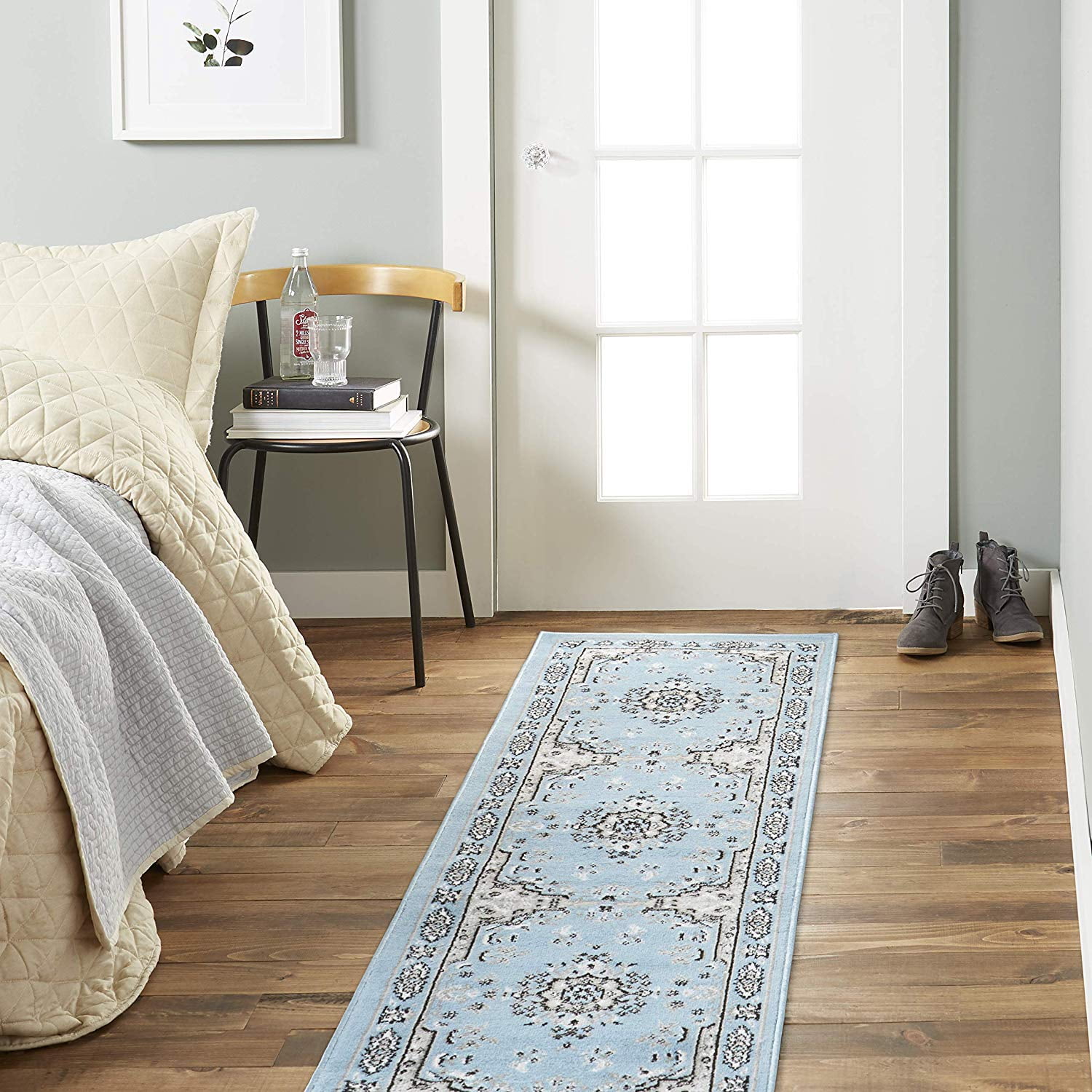 Rugs Light Blue Oriental 2x8 Area Rug Traditional Persian Bordered Runner Carpet Rugs - Actual Size 1'9" x 7'2"