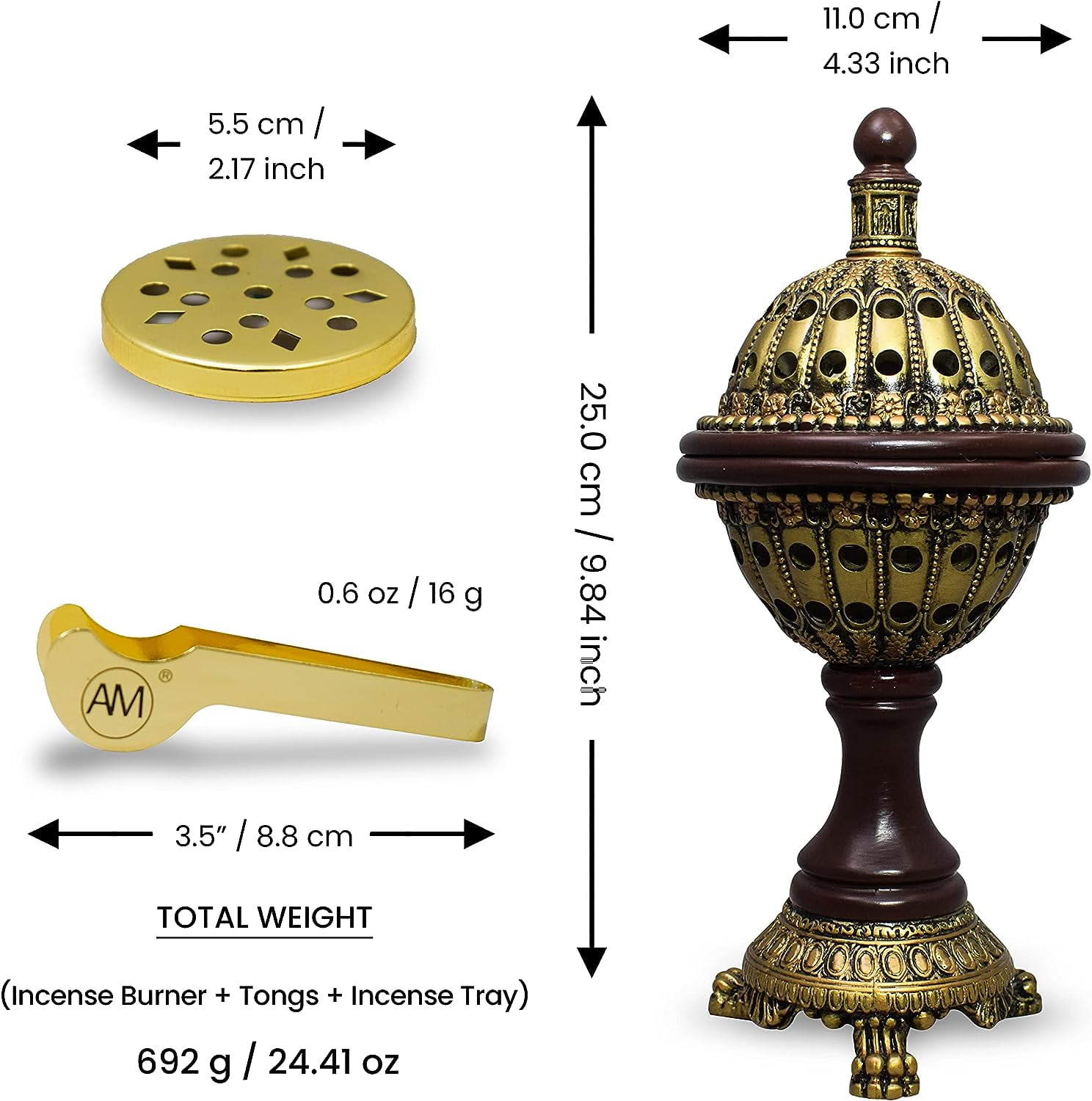 AM Luxury Globe Incense Burner - Bakhoor Insence Holder | Insencents Resin Burners | Frankincense Charcoal Burner | Mabkhara | for Office & Home Decor (Bronze)