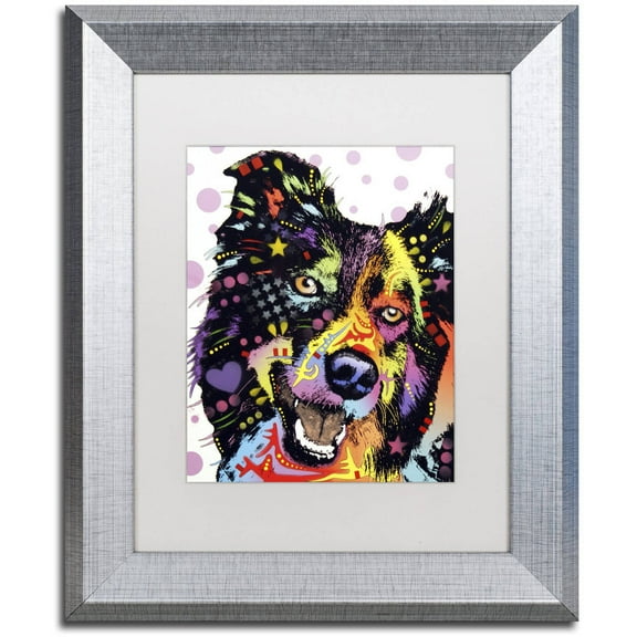 Trademark Fine Art "Border Collie" Canvas Art by Dean Russo, White Matte, Silver Frame