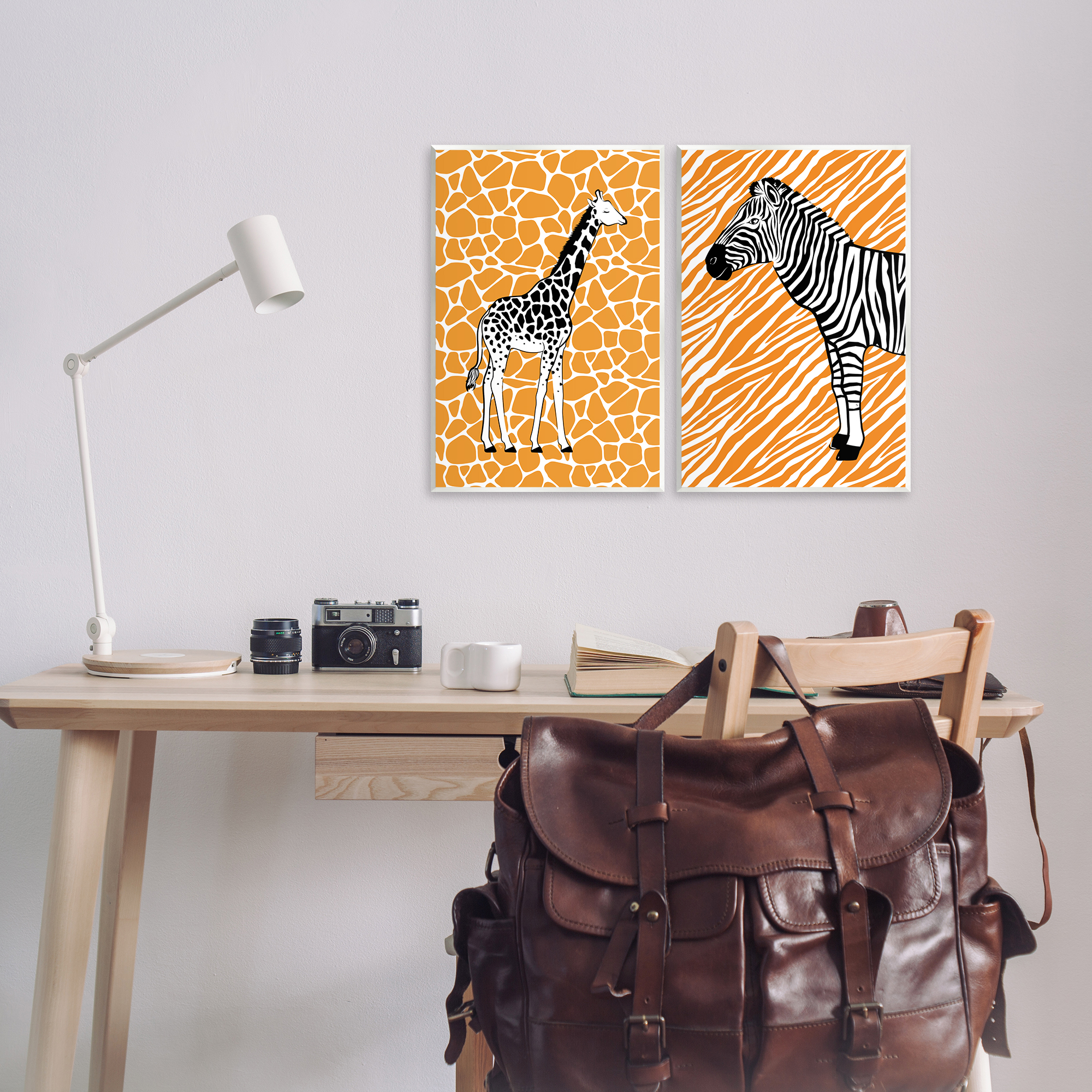 Stupell Industries Jungle Animals on Orange Animals Painting Unframed Art Print Wall Art, 13 x 19, Set of 2