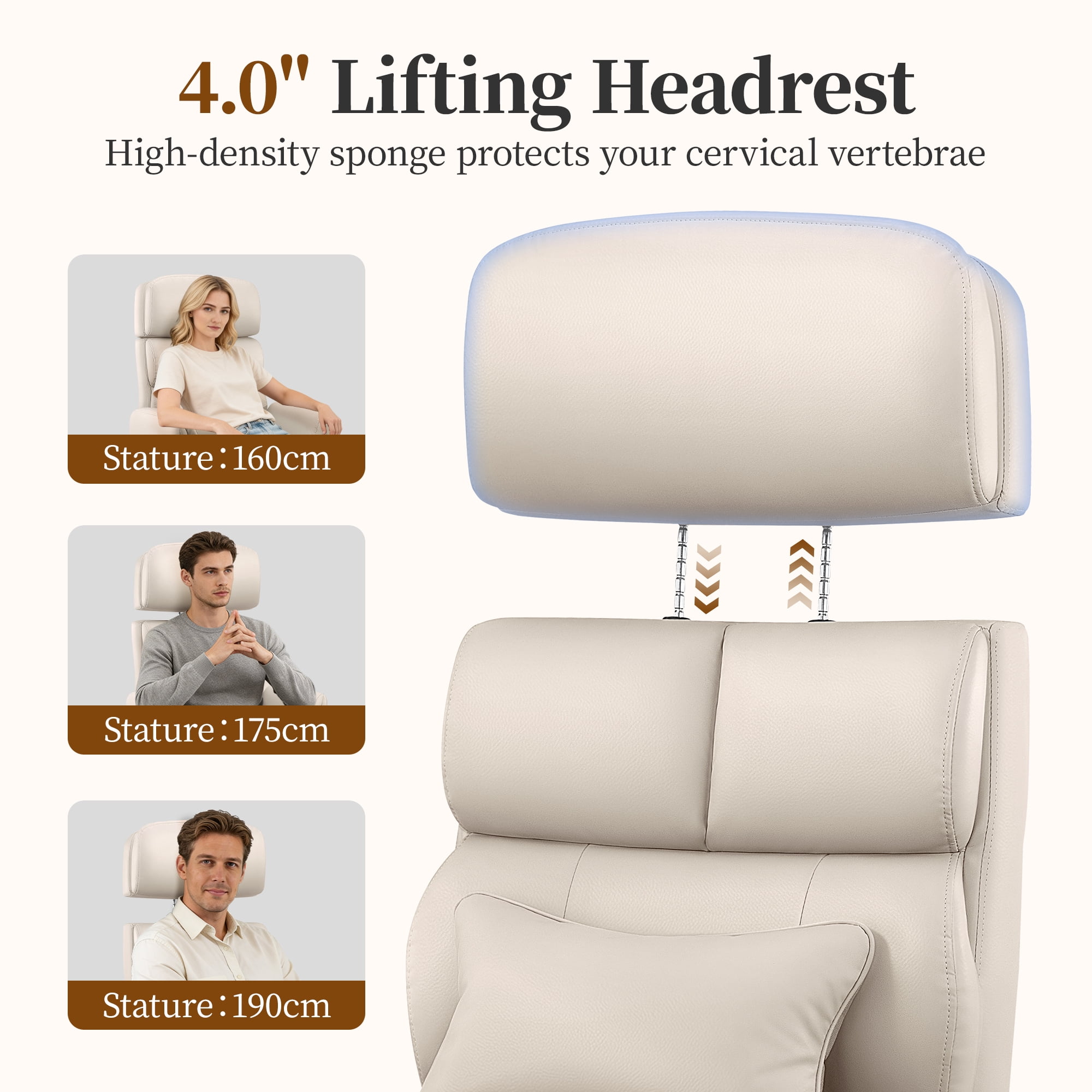 COOLHUT Big and Tall Office Chair 500LBS, Wide Seat Executive Office Desk Chair with Adjuatable Armrests and Headrest, PU Leather Hight Back Computer Chair with Footrest and Lumbar Suppor, Beige