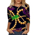 thumbnail image 1 of Outfmvch Chemises Mardi Gras pour Femmes, Manches 3/4 Hauts pour Femmes, Tenue Mardi Gras pour Femmes, Blouses pour Femmes, Hauts d'Entraînement pour Femmes, Tunique Graphique de Carnaval Manches 3/4 Col Rond Blouse Grise 4TG, 1 of 5