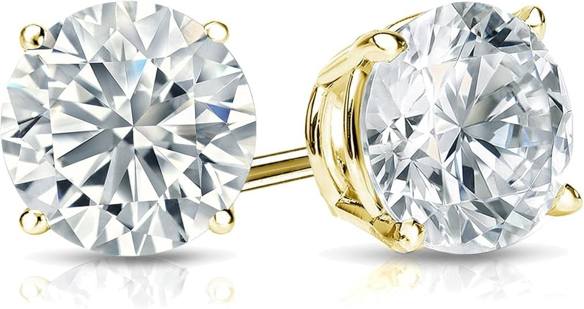 Divine Creation 2 Ct Ct Round Cut White Diamond 4 Prong Screw Back Womens Stud Earring 14K Yellow Gold Plated 925 Sterling Silver