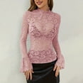 thumbnail image 6 of Yigetop Lace Tops for Women Women's Cashew Flower Lace Slim Fit To Wear Outside with Flared Sleeves Top Flare Sleeve Tops for Women Pink M, 6 of 8
