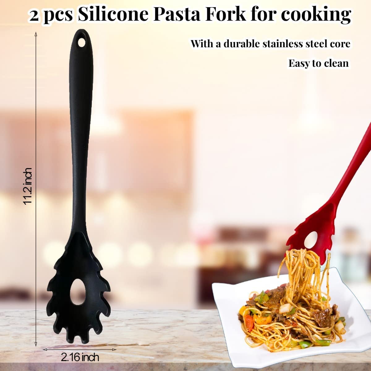 JXJYZLN Spaghetti Spoon Pasta Fork,Silicone Pasta Fork,11.2 inch Spaghetti  Strainer Kitchen High Heat Resistant Noodle Spoon Server,Food Grade Pasta