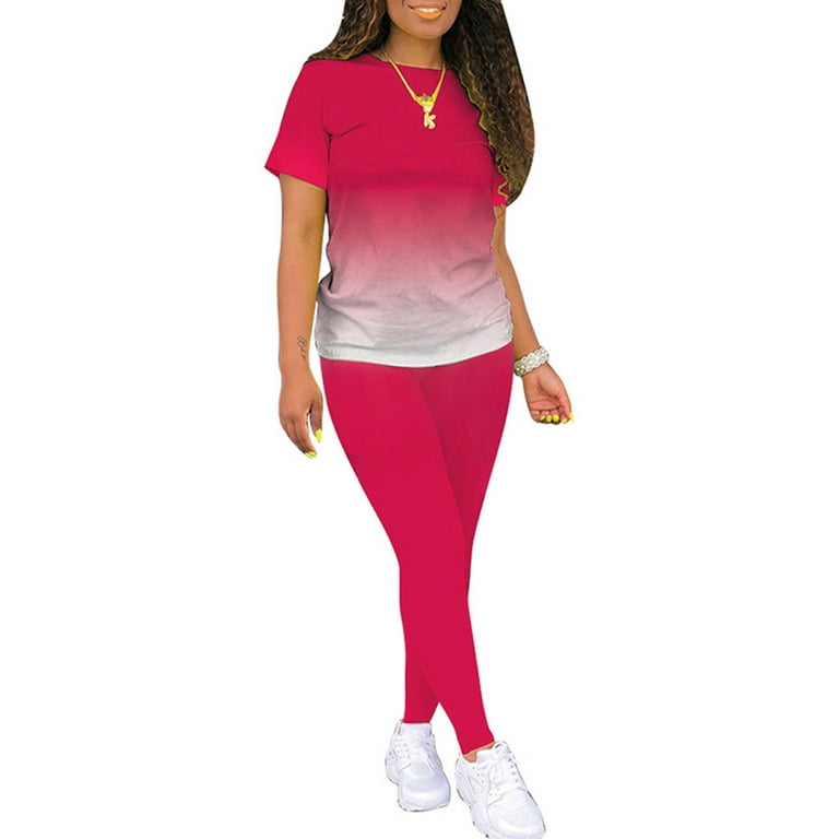 Cindysus Women Workout Set Short Sleeve Tops Long Pants 2 Piece