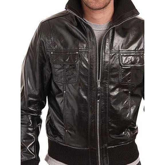 Mens Sheepskin Real Leather Jacket Zipper Biker Moto Slim Fit Jacket MJF023