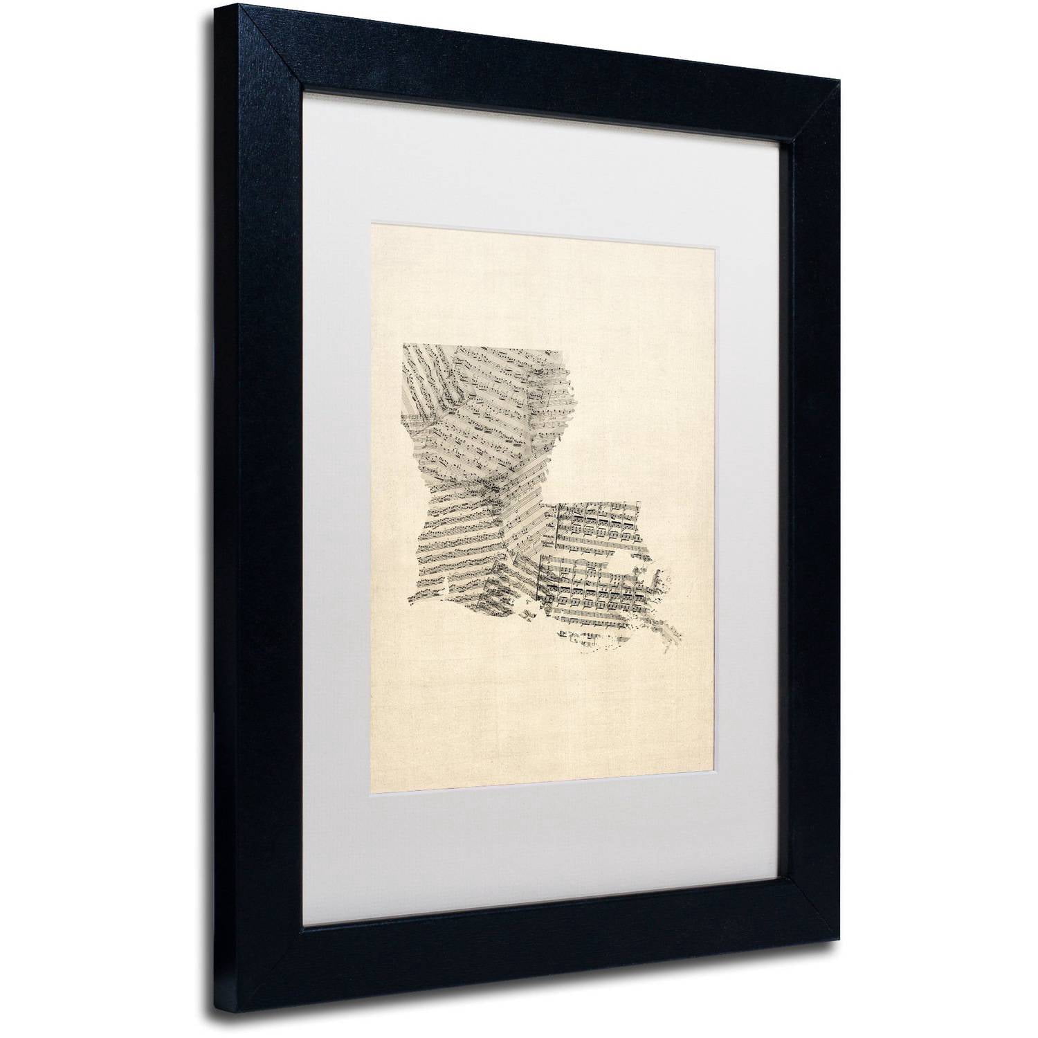 Trademark Fine Art "Old Sheet Music Map of Louisiana" Canvas Art by Michael Tompsett White Matte, Black Frame