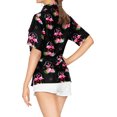 thumbnail image 5 of LA LEELA Women's Casual Beach Hawaiian Blouse Shirt T-Shirt Blouses Short Sleeve Button Up Dress Tee Shirts Tops for Women S Flamingo Love, Black, 5 of 6