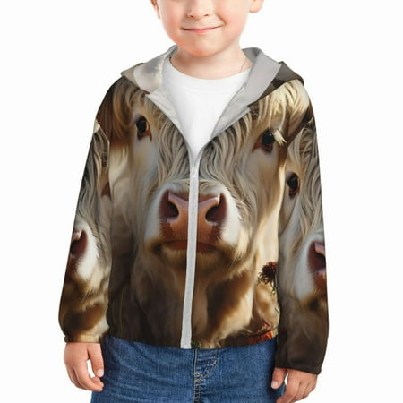 

Qekee Adorable Flower Field Cow Print UPF 50+ Kids Sun-Protective Hooded Long Sleeve Rash Guard for Fishing Water Beach Sports -5 Years