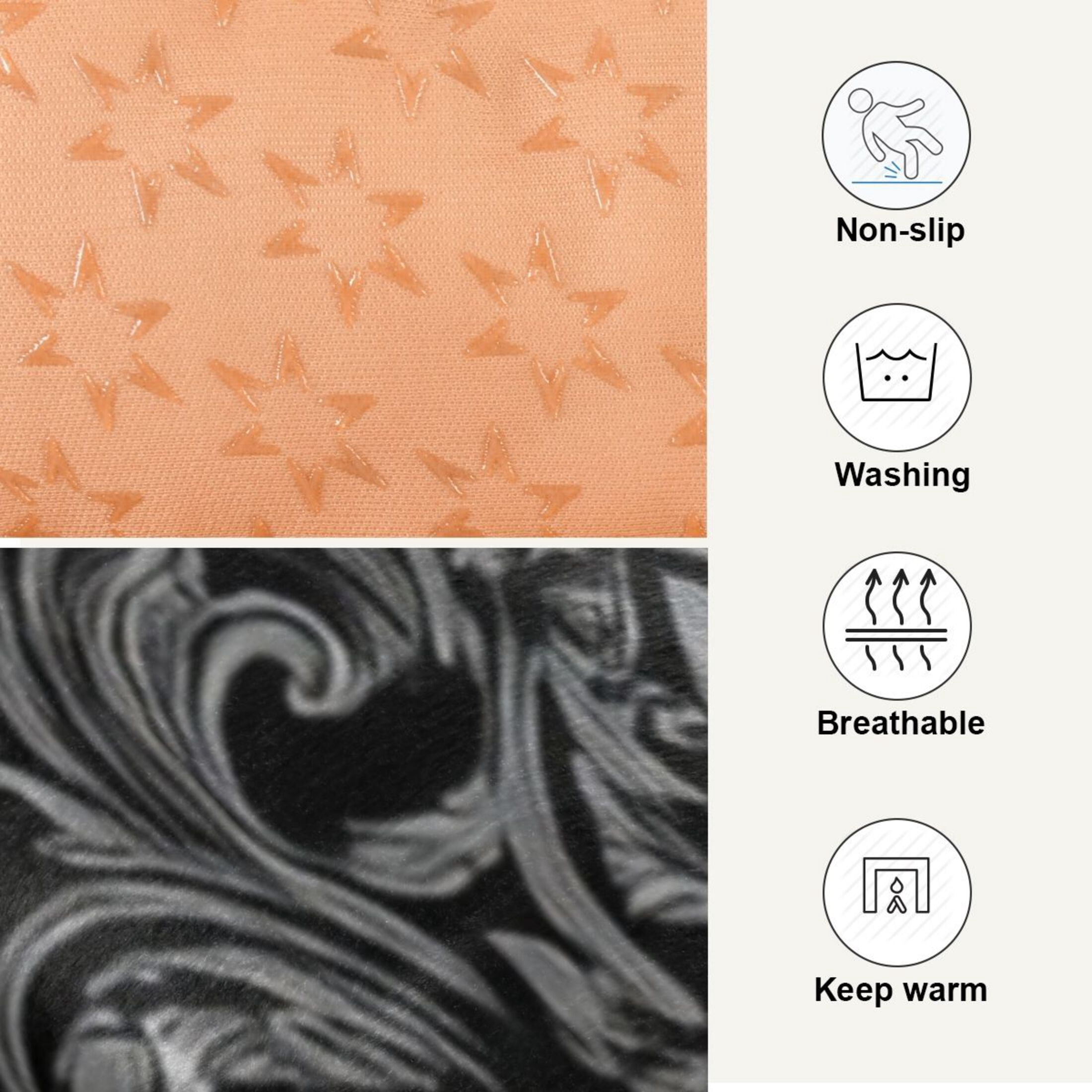 Cozy Mat Pet Bed Indoor Outdoor Warm Soft For Cat Dog Puppy(S/M) Black Silver Damask Pattern