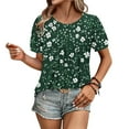 thumbnail image 5 of JTZGDY Floral Shirts for Women Elegant Summer Puff Short Sleeve Graphic T-Shirts Loose Fit Dressy Casual Tunic Blouse Trendy Flowy Ruched Pleated Tees Shirt Tops Green M, 5 of 8