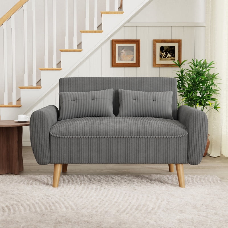 Walsunny Small Modern Loveseat Sofa, Upholstered Fabric Love Seat with Linen Cushions, Compact and Stylish for Small Spaces, Living Room, Bedroom, Office,Dark Gray
