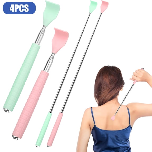 EEEkit 4pcs Telescoping Back Scratchers, Portable Extendable Backscratcher with Rubber Handles, 8.3-27"