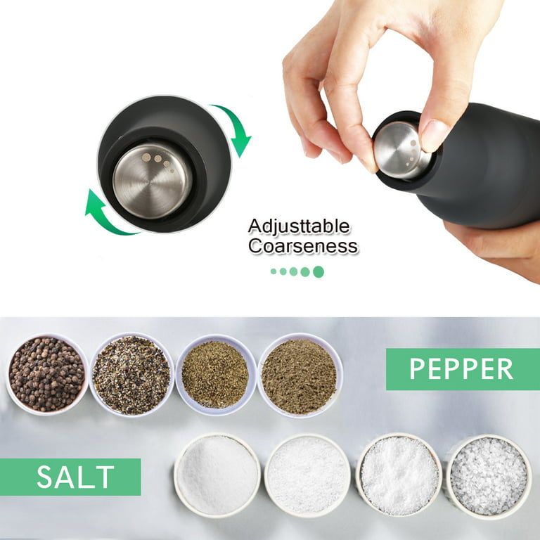 DERGUAM Electric Salt and Pepper Grinder Set, Stainless Steel Pepper Grinder with Gravity Sensor Switch, Salt Grinder Spice Grinder with Adjustable