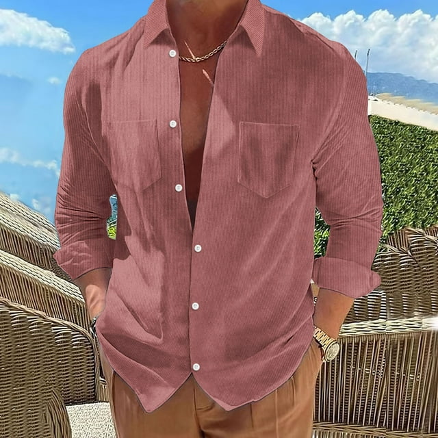 Fankiway Chemises à Manches Longues pour Hommes Mode Décontractée Col Rabattu Cardigan Chemise Blouse Hauts Chemises Habillées pour Hommes Grande Taille