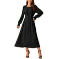 thumbnail image 1 of Vestido midi A-line con cuello redondo, mangas largas y volantes, con bolsillos, negro, talla S para mujeres Inspire Chic, 1 of 5