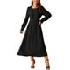 thumbnail image 1 of Vestido midi A-line con cuello redondo, mangas largas y volantes para mujer INSPIRE CHIC, con bolsillos, color negro, talla L, 1 of 5