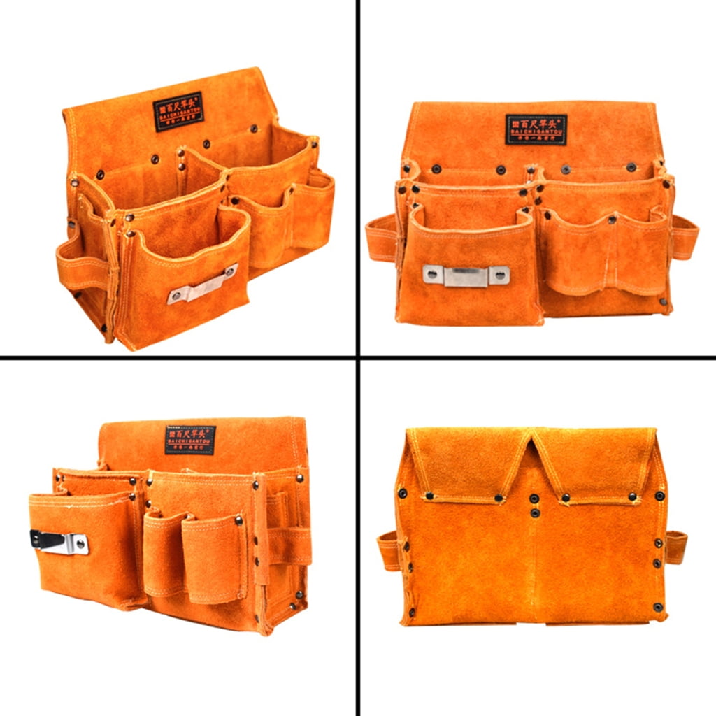 MOMOJIA Cow Leather Storage Bag for Woodworkers Hardware Tool Wear-resistant Waist Bag