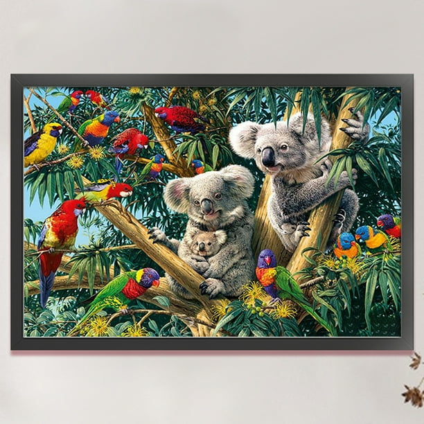 Cuadros Decorativos Bordado completo Hilo de algodón ecológico 11CT Impreso Koala Kit de punto de cruz (1) Wdftyju de costura negro 4 estilos
