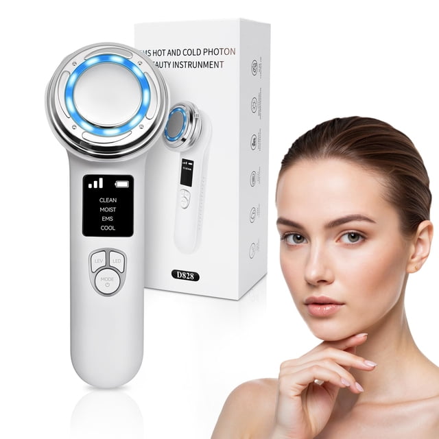 Masajeador Facial de Fototerapia, Electroporador Ultrasónico Antiarrugas Masajeador Facial, Masajeador Facial Eléctrico con Frío Calor Fototerapia Roja y Azul, Limpiez