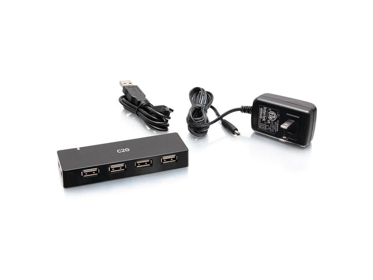 C2G 4-Port USB Hub, USB 2.0, 5 Volts and 2 Amp Power Supply