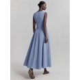 thumbnail image 2 of Blue Striped Sleeveless Ruched Waist A-Line Maxi Dress Cotton, 2 of 30