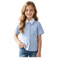 thumbnail image 4 of KPOPLK Big Girls Short Sleeve Button Down Shirts for 2-18 Years Kids Collar School Uniform Blouse Tee Top Size 3-4 Years,Sky Blue, 4 of 9